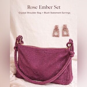 pink rhinestone mesh handbag and matching earrings set